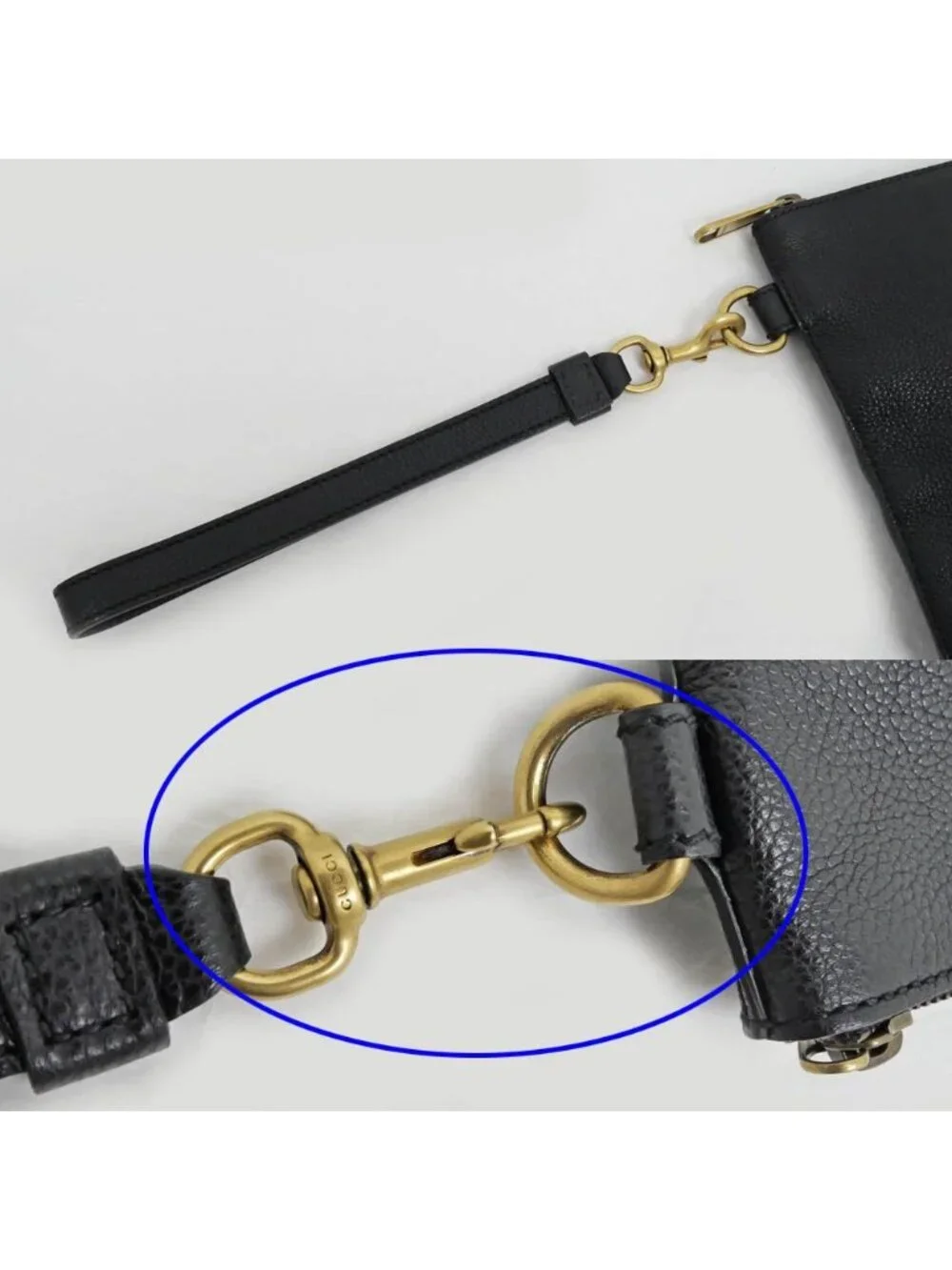 Gucci Logo Print Clutch Black Gold Leather